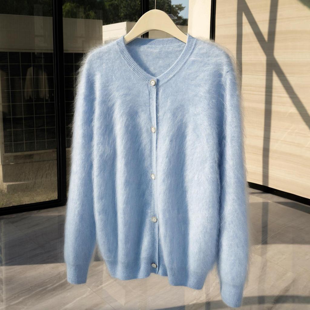 Women's Flocked 100% Cashmere Sweater: Stylish Round Neck Knit Cardigan for Autumn/Winter