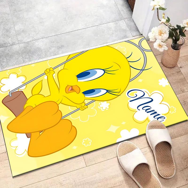 Custom Tweety Mat Personalized Name, Polyester Washable Indoor Entryway Rug, Gift for Christmas, Easter, Thanksgiving Day
