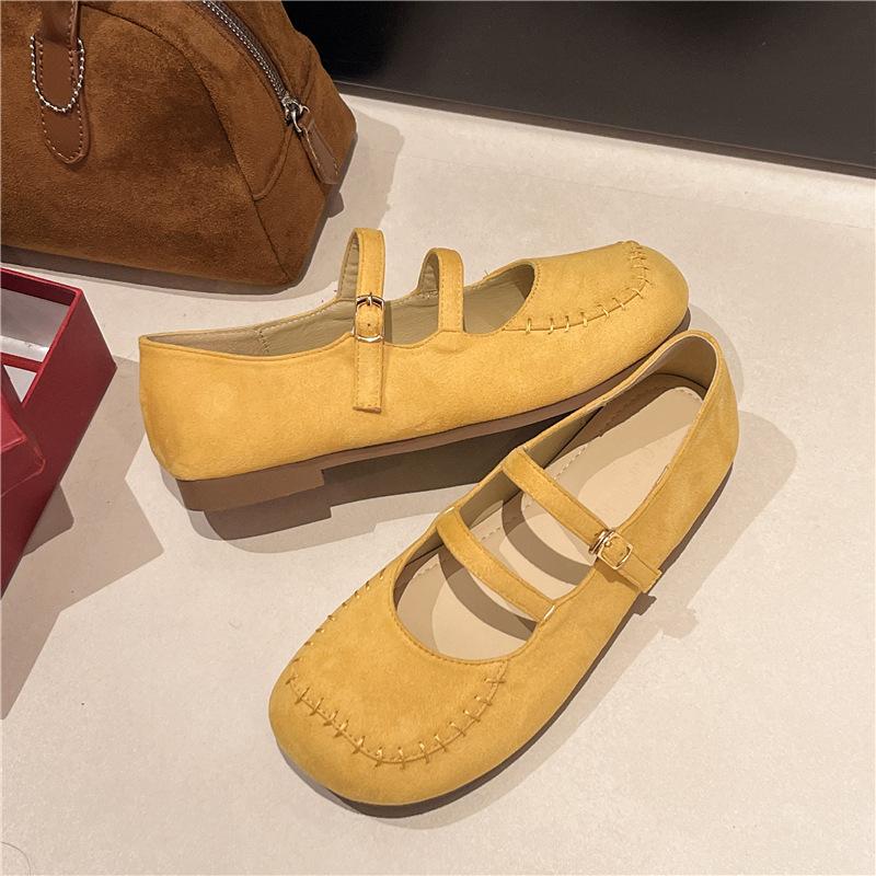 Flat bottom one-word buckle with square head Mary Jane shoes women's spring new versatile ballet shoes