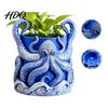 Distinctive Blue Green Planter 3D Printed Octopus Planter with Tray Plant Holder Nautical Coastal Handcrafted Sculpture Indoor Outdoor Holder
