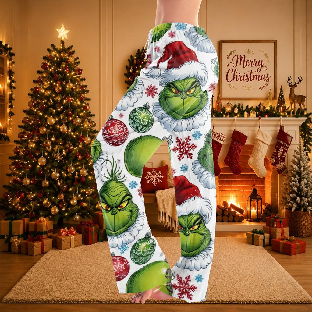 Women's Christmas Print Pants Casual Holiday Pants with No Pockets