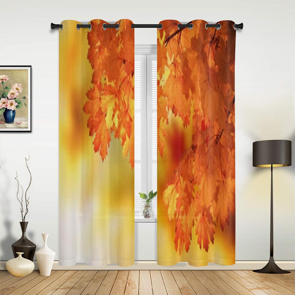 Autumn Colorful Leaves Window Curtains For Living Room Bedroom Luxury Modern Kitchen Curtains Fabric Drapes