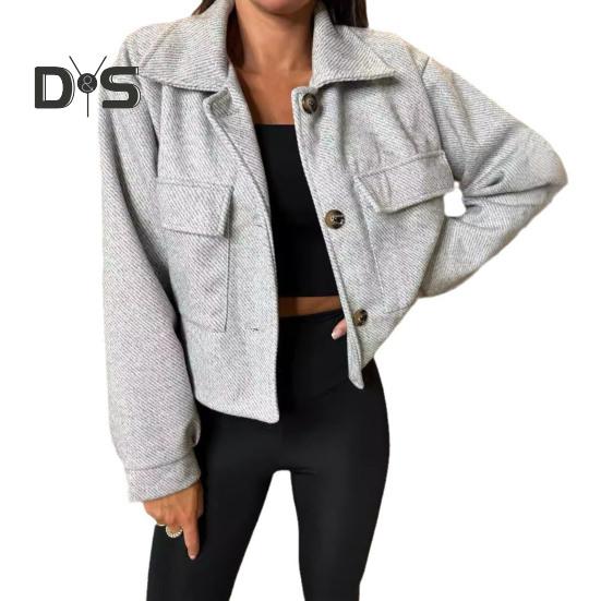 Fall Winter Women Jacket Turn-down Collar English Style Chest Pockets Windproof Outwear Single-breasted Solid Color Button Closure Commuting Daily