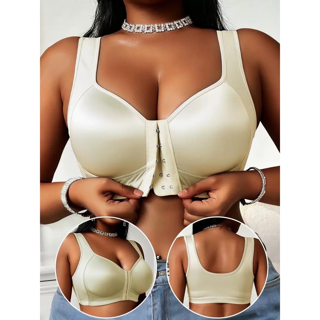 Satin-Unterwäsche mit Knopfleiste vorne, Damen, Große Größen, Raffung, Sport, BH ohne Bügel Text