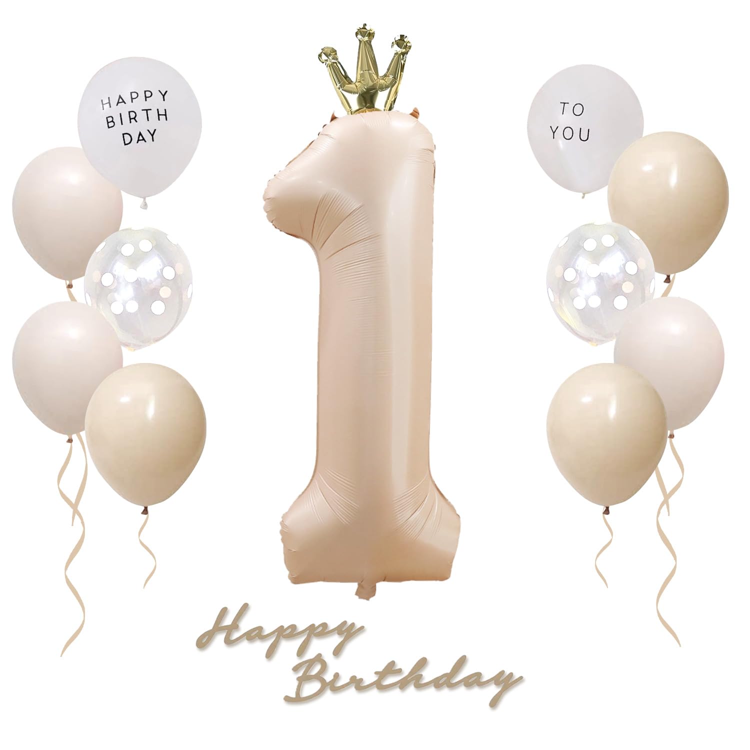 

Iysoll 1-Year Birthday Decoration 40-Inch Number Balloon Muted Colors Balloon Garland Felt First Birthday Crown Number 1 Caramel