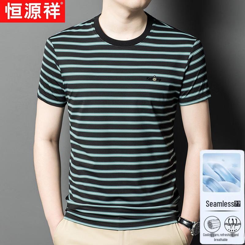 

Hengyuanxiang Men s Breathable Striped Short-Sleeve Tee XL 175