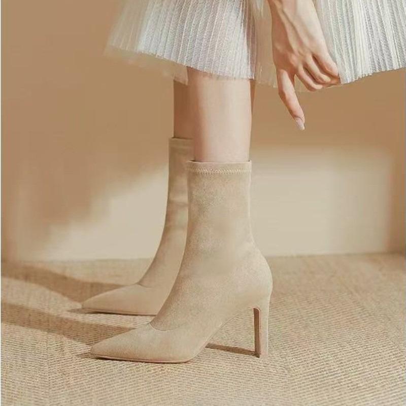 Women Fashion Simple Ankle Boots Pointed Toe Stretch Autumn Comfortable Elegant Stiletto Socks Thin High Heels Shoes