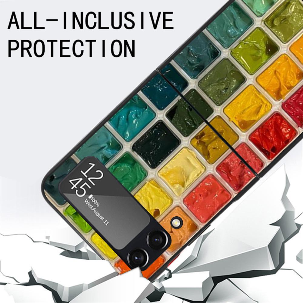 Watercolors Set Paint Palette Painting Box Black Phone Case For Samsung ZFlip7 ZFlip6 ZFlip5 ZFlip4 ZFlip3 5G Hard Protective Ga