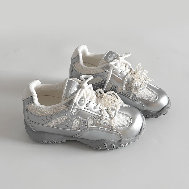 

Pearl lace-up casual versatile platform German training shoes women s 2025 new spring and autumn lightweight height-increasing Forrest Gump sport 40 серебряный