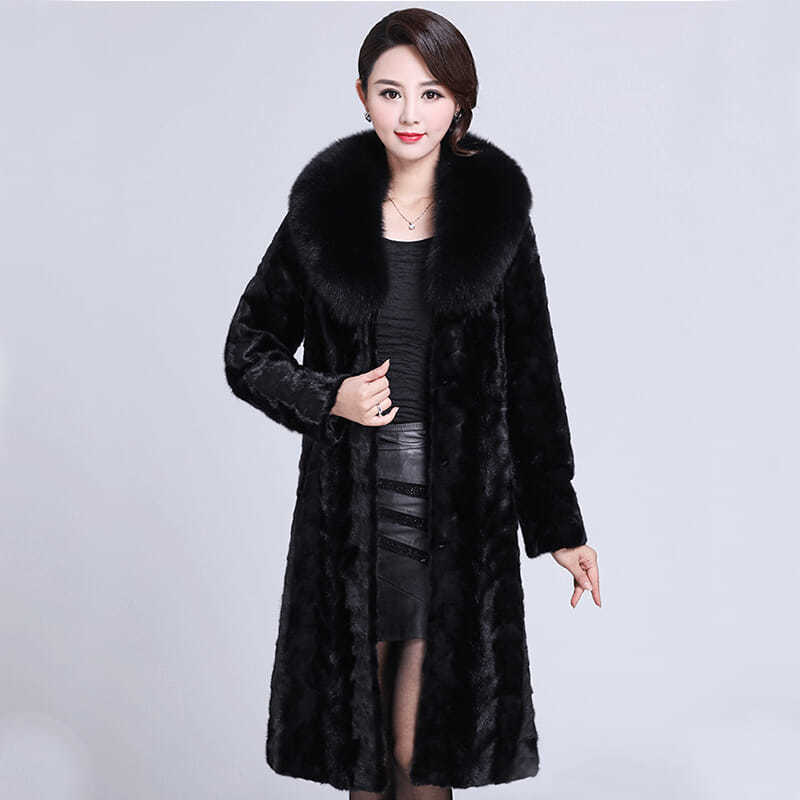 Winter Imitation Mink Coat Women's Imitation Fur Medium and Long Imitation Fox Fur Collar Jacket Large Size Medium and Old Mother Outfit