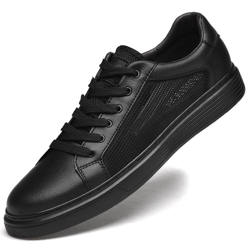 Schnürlose Herren-Skateschuhe aus echtem Leder - Weiche Sohle, Atmungsaktiv, Vielseitig, Minimalistisch, Große Größe 46, Flaches Weißes Design.