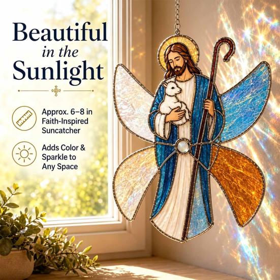 DIY Hanging Ornament Supplies Christian Suncatcher Kit, Stained Glass Style Religious Sun Catcher, Customizable Spinner Art Iridescent for Window
