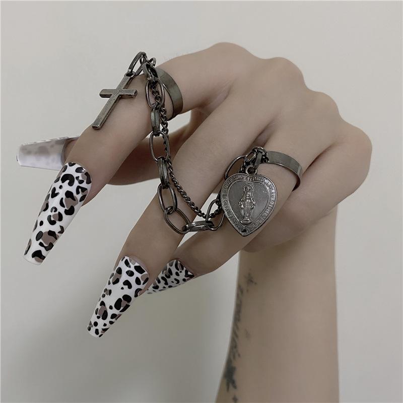 Punk Hip-Hop Kreuzring Hand Mehrschichtig Gefaltet Retro Fingerkette Verstellbare Ringe Schmuck Geschenk für Unisex Ring Party Ringe