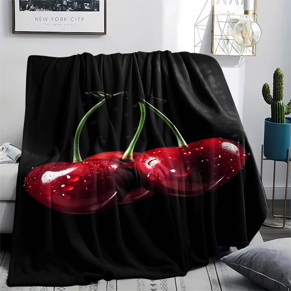 Red Element Cherry Football Print Flannel Blanket,High Quality Comfortable for All Seasons,Home Decor,Warmth and Comfort,Perfect for Christmas Gifts