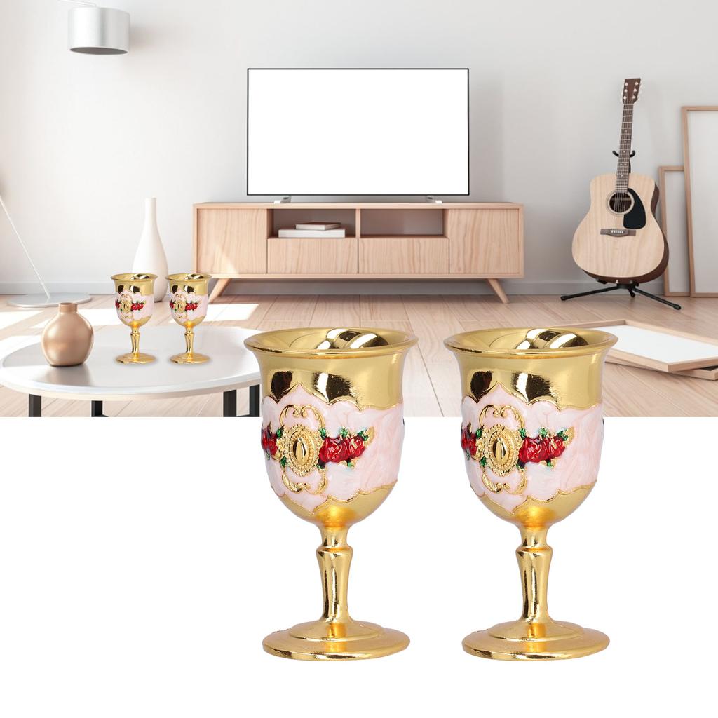 2pcs Metal Goblets Exquisite Painted Flower Pattern Vintage Court E Glass for Bar Drinkware Gift