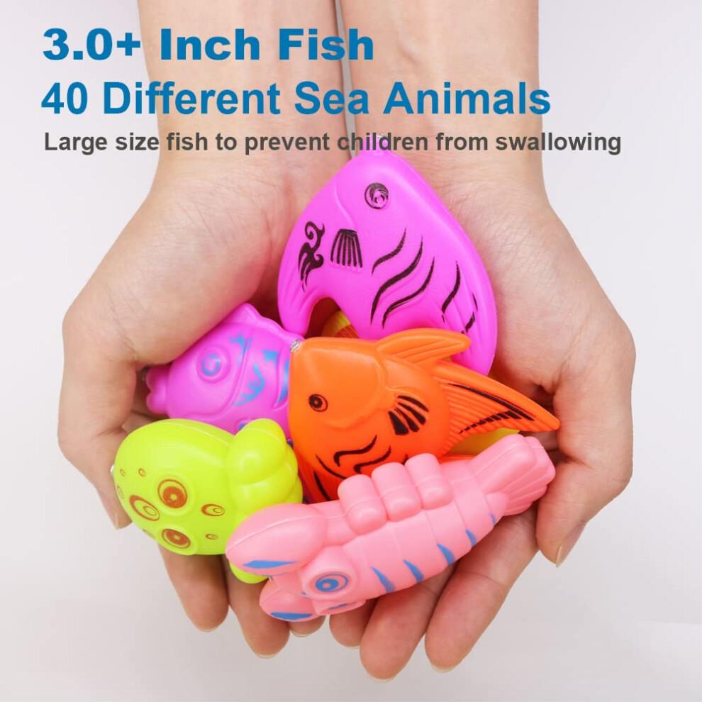 Magnetic Fishing Game Bath Toys for Kids with Poles Nets and 40 Floating Ocean Animals