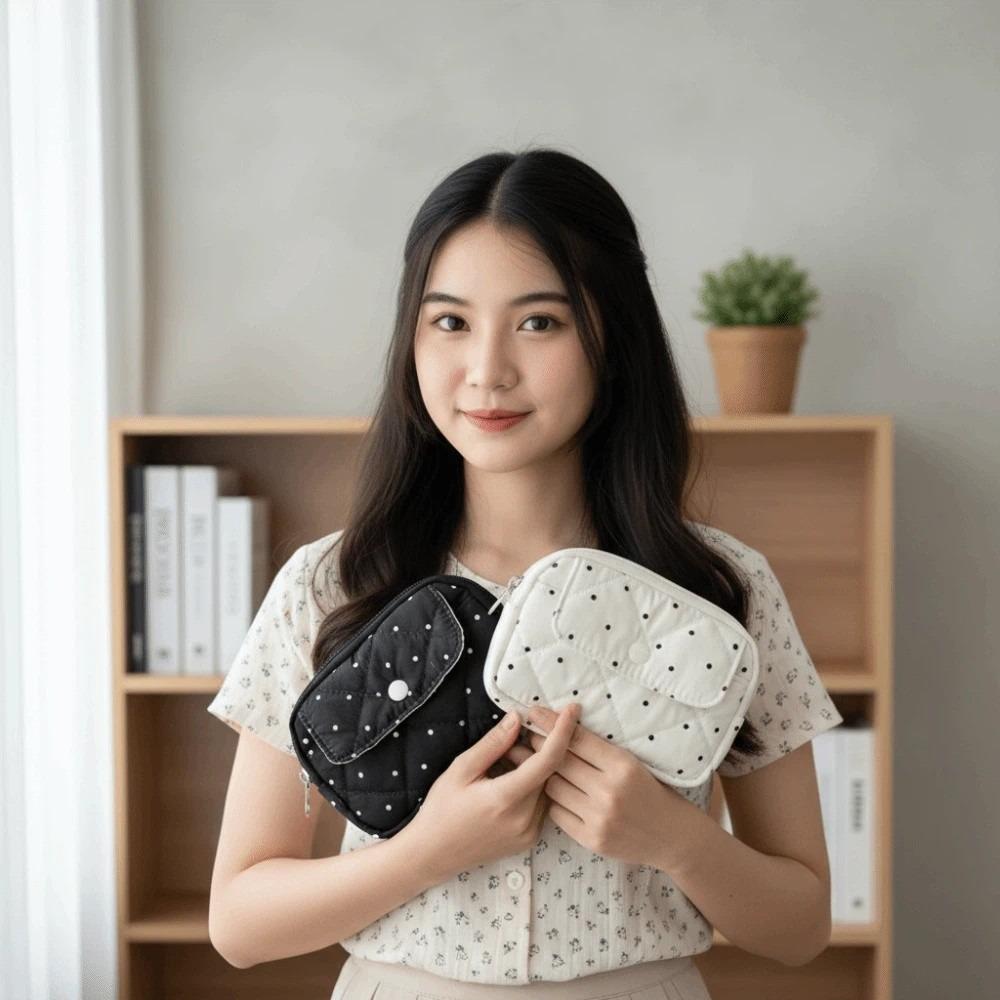 Portable Polka Dot Tampon Storage Bag Large Capacity Thickened Cotton Coin Purse Polyester Korean Style Makeup Pouch Girls