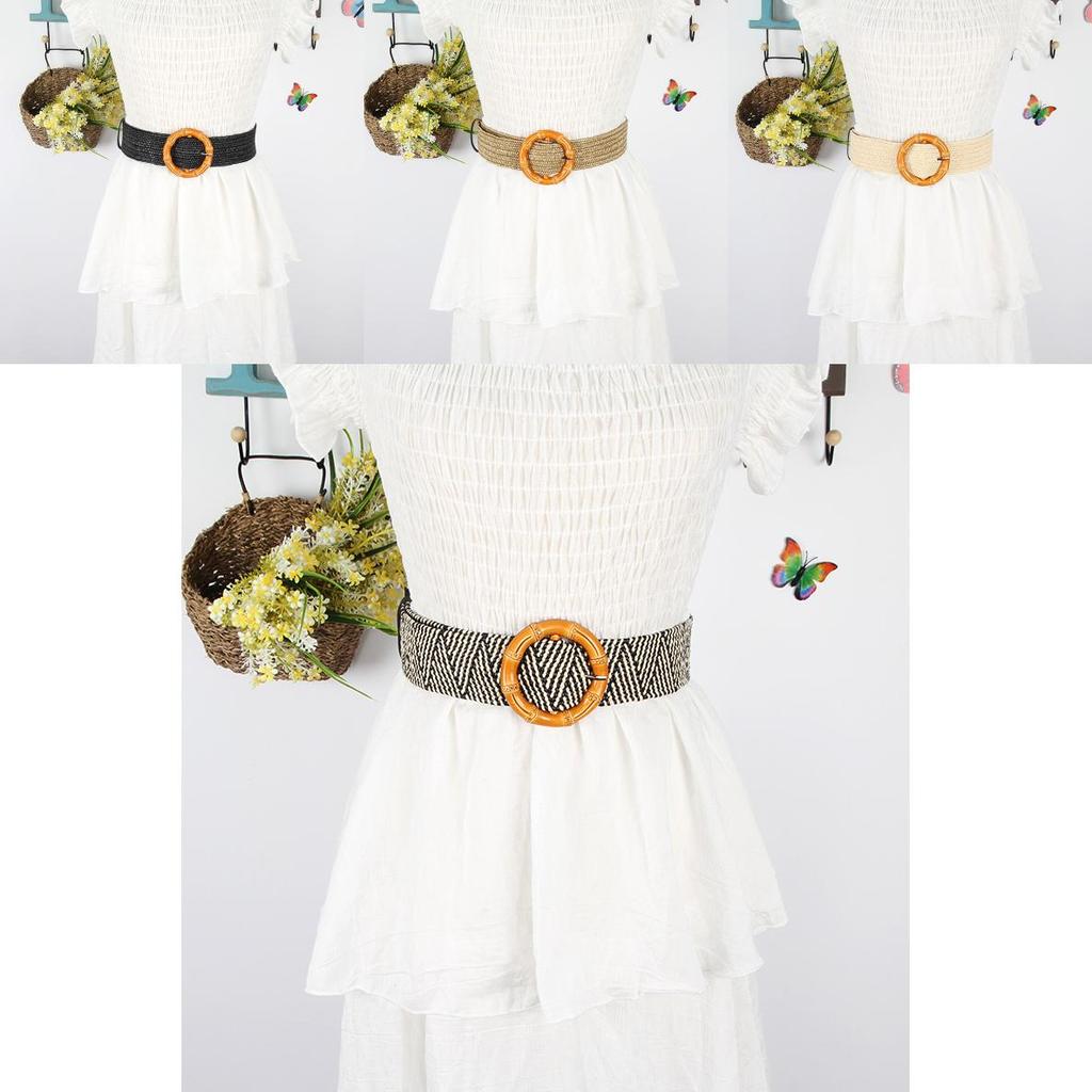 Fashion Korean Style Woven Leather Belt For Women With Round Buckle Beach Accessories