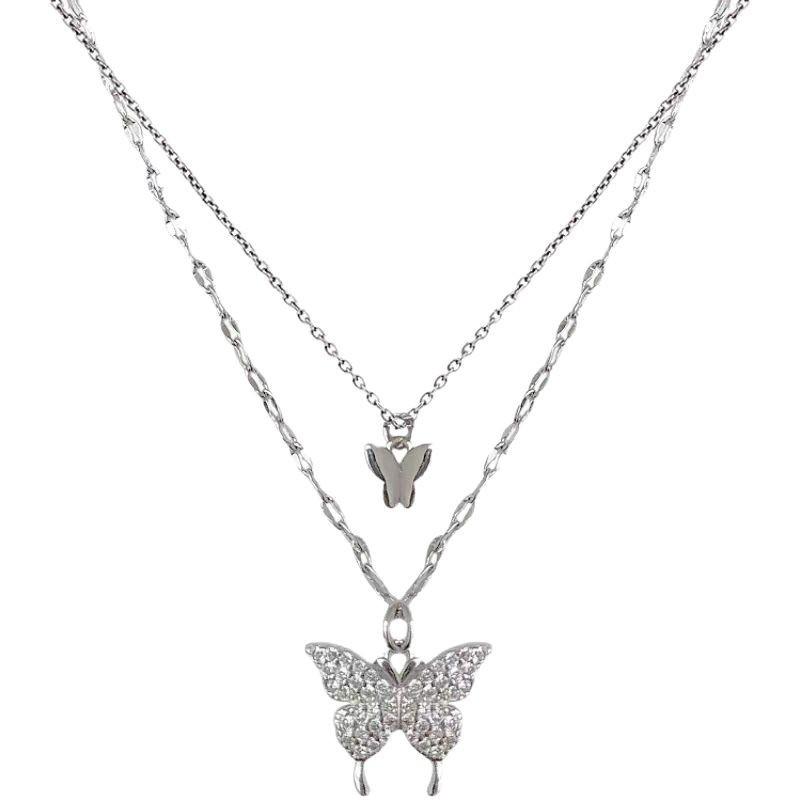 Butterfly double-layer necklace for women, an Instagram niche design, versatile, light luxury and cold style collarbone chain