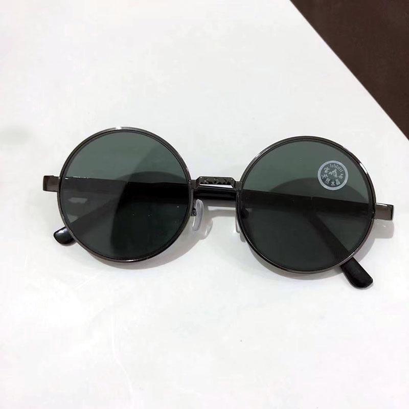 Retro Runde Fassung aus Kristallglas, Nicht-verschreibungspflichtige Sonnenbrille für Herren & Damen, Flache Gläser, UV-Augenschutz