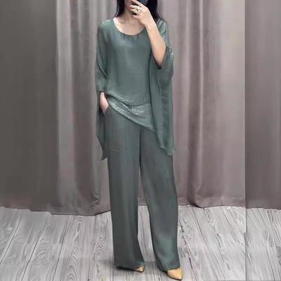2024 European & American Fashion Raglan Casual Set: Short Sleeve Top & Long Pants