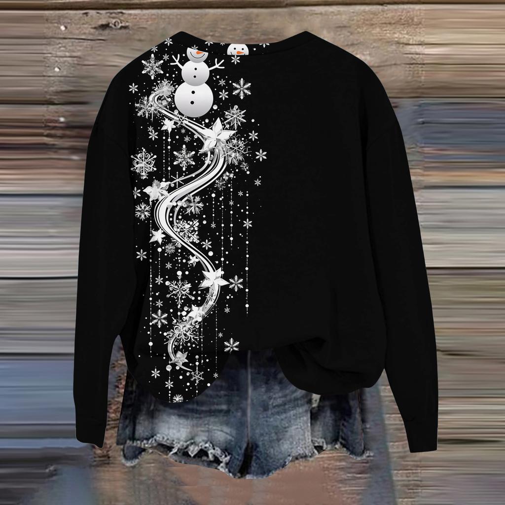 Women's Fashion Printed Long Sleeve Loose Round Neck Sweatshirt Top Fall
