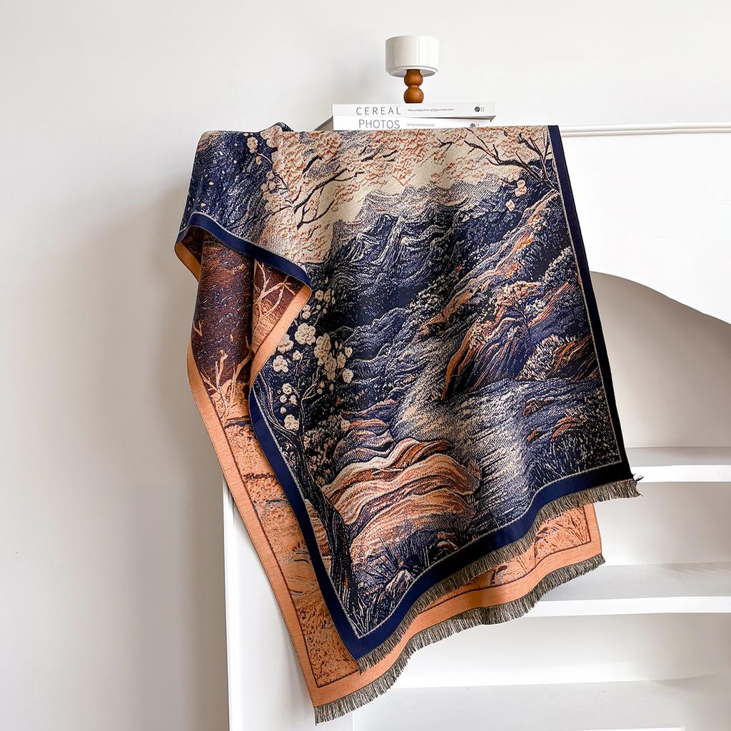 Fashion Oil Painting Floral Print Winter Warm Imitation cashmere Shawl Scarf Women Pashmina Thick Scarves Wrap Female Poncho