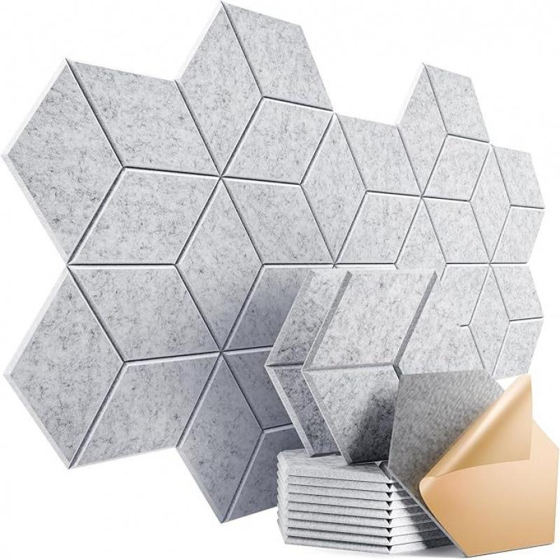 12Pcs Self-adhesive Hexagonal Acoustic Panels Acoustic Foam Panels Y-shaped Liner Design Absorbs Noise and Eliminates