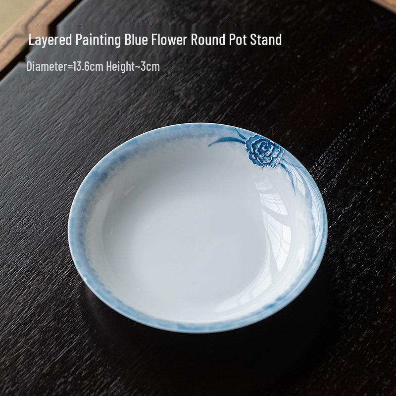 

Guanlan White Porcelain Stacked Round Pot Stand & Teapot Lid Tray - Household Ceramic Tea Snack Plate & Tea Set Spare Parts. Stacked Blue Floral Round Teapot Stand