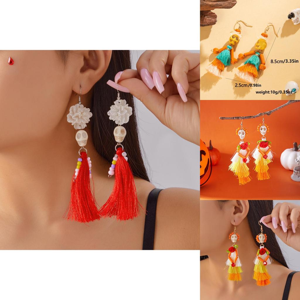 Halloween Skeleton Dangle Earrings With Resin Insect Design For Women