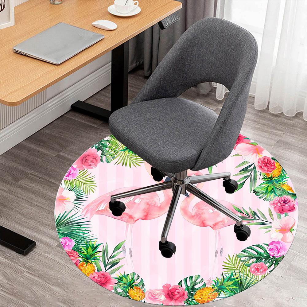 1pc Flamingo, Tropical Round Chair Mat Area Rug - Non-Slip, Floor Mat for Office, Bedroom, Home Decor Christmas Gift P0811190