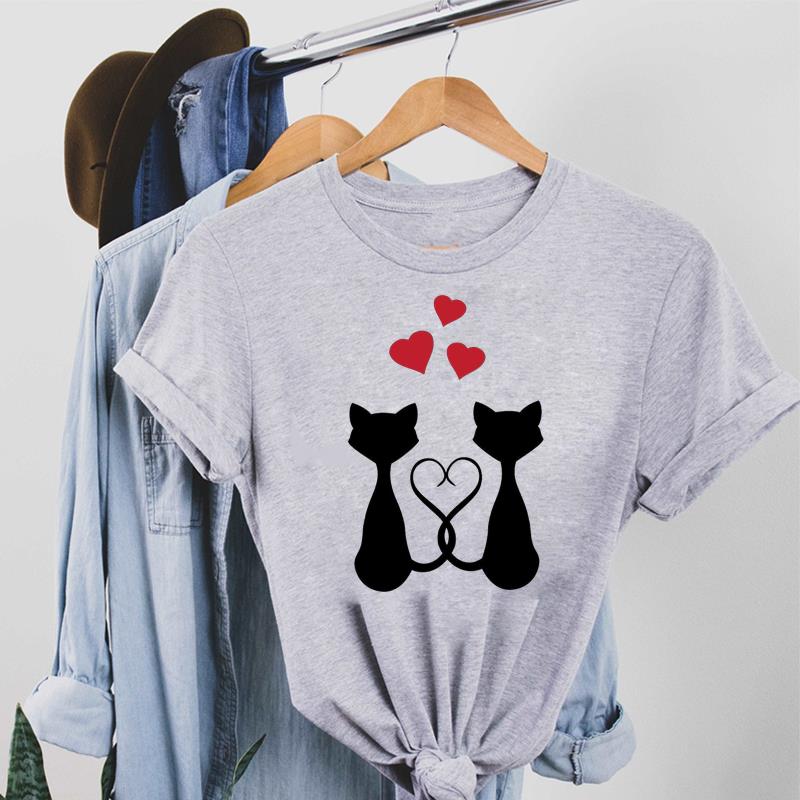 Cat Per Lovely 90s Sweet Trend Tee Top Fashion T Shirt Clothing Casual Short Sleeve Women Print Lady Female Graphic T-shirt