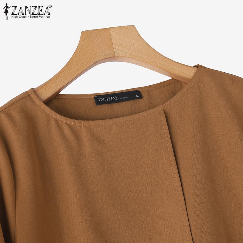 ZANZEA Top Casual da Donna a Girocollo a Doppio Strato a Manica Corta Solido Largo