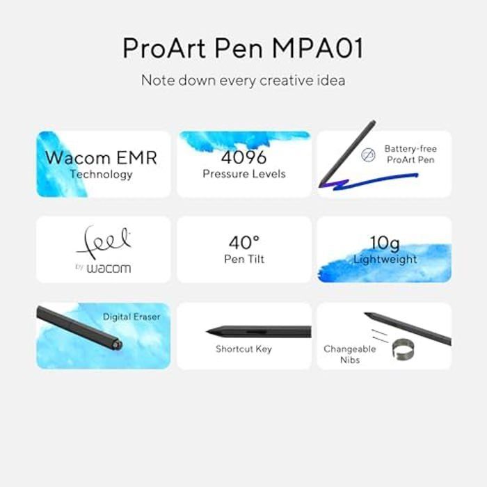 Stylet - ASUS - ProArt Pen MPA01 - Technologie WACOM EMR - 4096 Niveaux De Pression - Léger Et Sans Pile