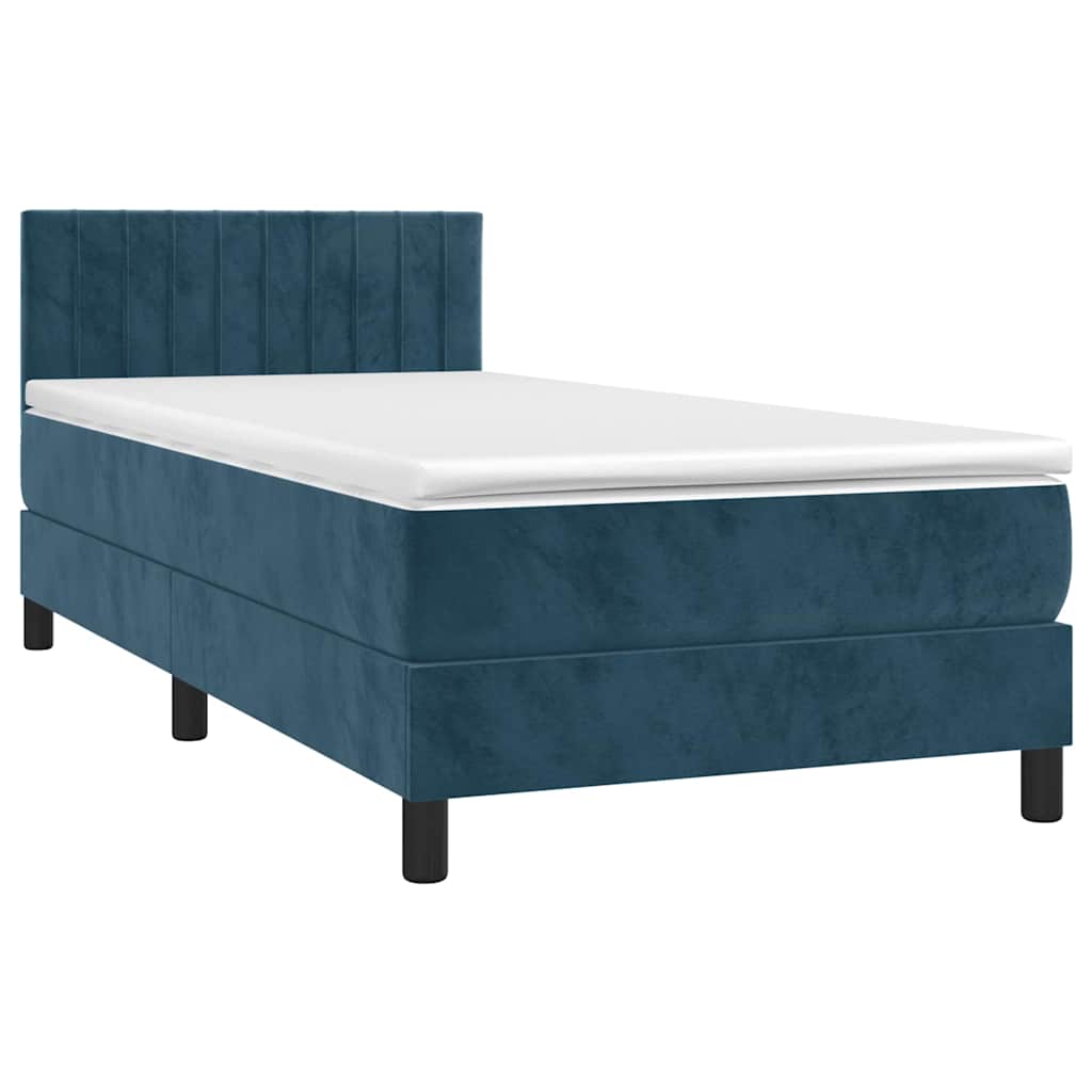 Vidaxl Łóżko Kontynentalne, Materac I Led, Niebieski Aksamit 90X190 Cm