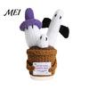 Thoughtful Care Package for Friends Hand Knitted Halloween Ghost Ornament, Crochet Plush Doll with Cute Desk Ornament Encouragement Card, Desktop