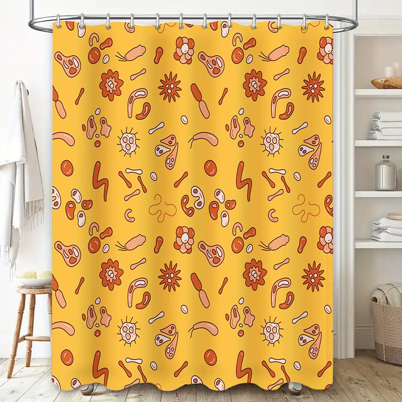 Charming Bath Curtain Set with Whimsical Cartoon Patterns Orange Yellow Shower Curtains for Bathroom Decorations in Various Size