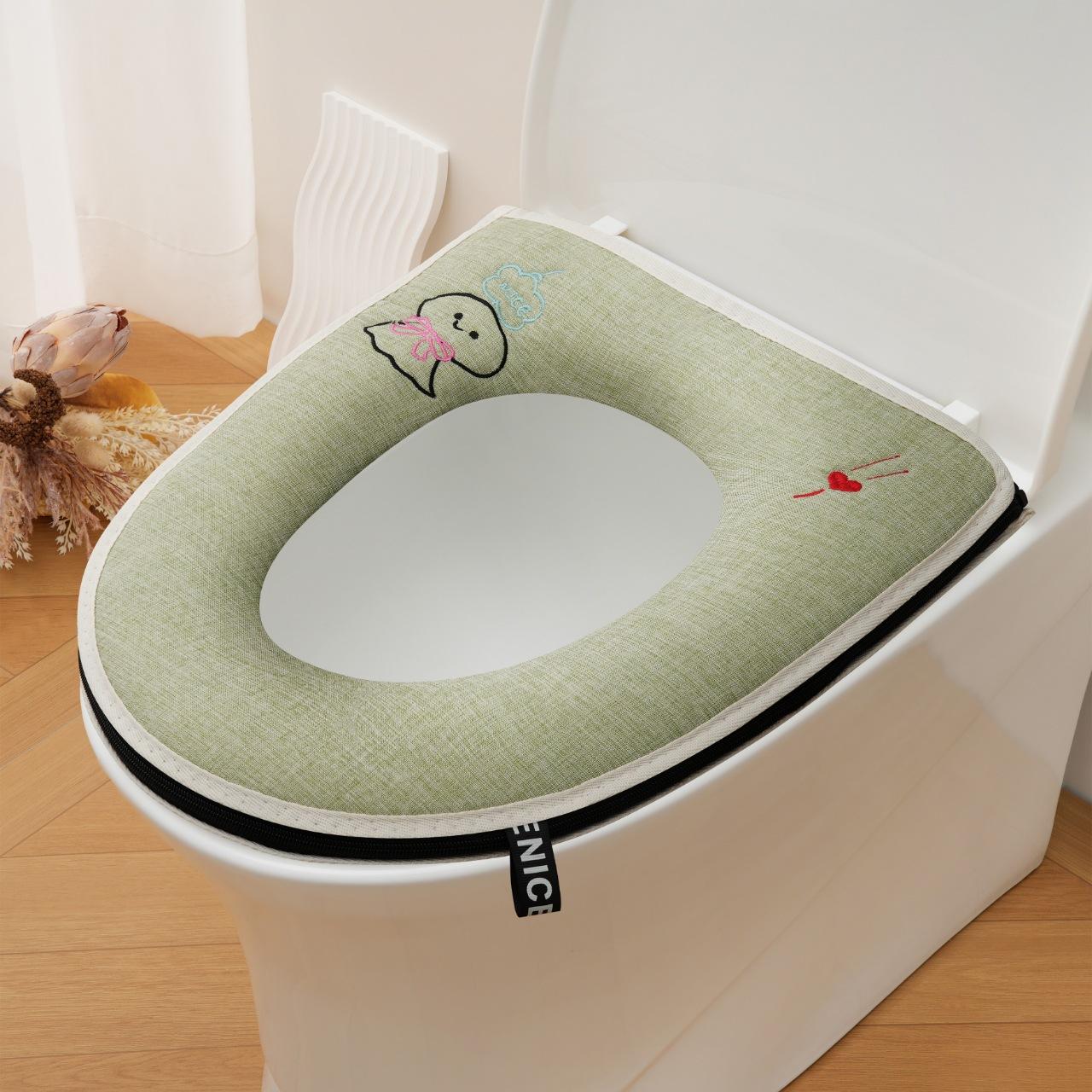 

Льняная вышитая чехол-сиденье для унитаза на молнии, универсальный для всех сезонов, дизайн.