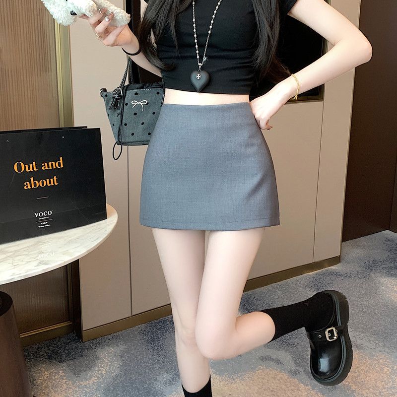 

Suit Gray Skirt for Women 2025 Spring/Summer New Arrival Hip Skirt Plus Size Loose-Fit High Waist Slim Looking Short Skirt Gray S