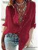 2026 Autumn European & American Solid V-Neck Loose Cotton Long Sleeve Women's Top
