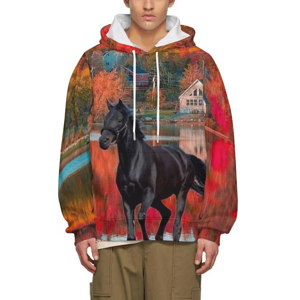 Frühlings- und Herbstmode 3D-Druck Niedliches Tier Pferd Herren-/Damen-Hoodie Street Persönlichkeit Wild Lockeres Oberteil