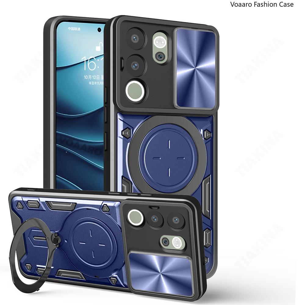 Slide Lens Armor Funda for Vivo Y200 5G Case for Vivo Y29 Y19S 4G V50 IQOO Z9S V40E V40 Pro 5G Case Magnetic Ring Stand Cover