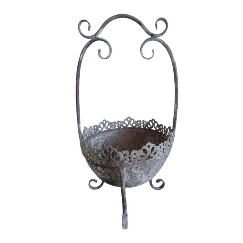 Unique Weathered Metal Flower Pot Container Balcony Vase With Artistic Lace Trim Suitable For Indoor And Outdoor bushes