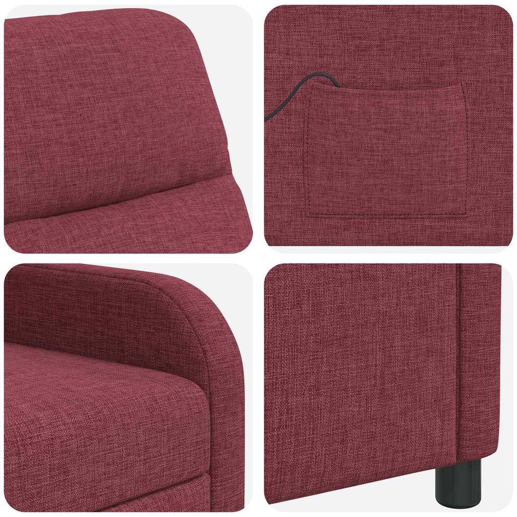 Massage Recliner Chair Wine Red Fabric