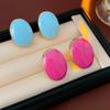 Fashion Dopamine Blue Pink Geometry Oval Enamel Stud Earrings for Women Retro Simple Daily Wear Party Stainless Steel Jewelry