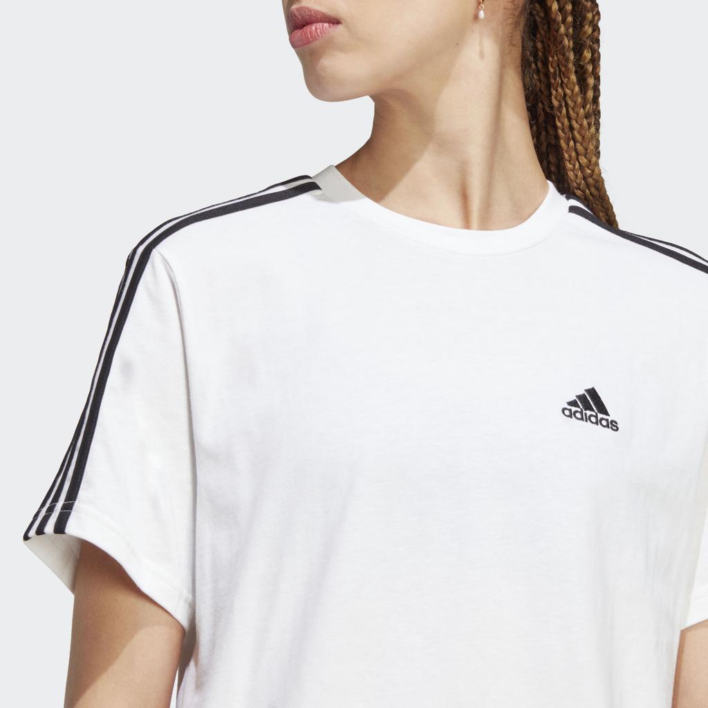 Adidas Striped Logo Print Casual Round Neck Short Sleeve T-Shirt Women Tops White HR4915