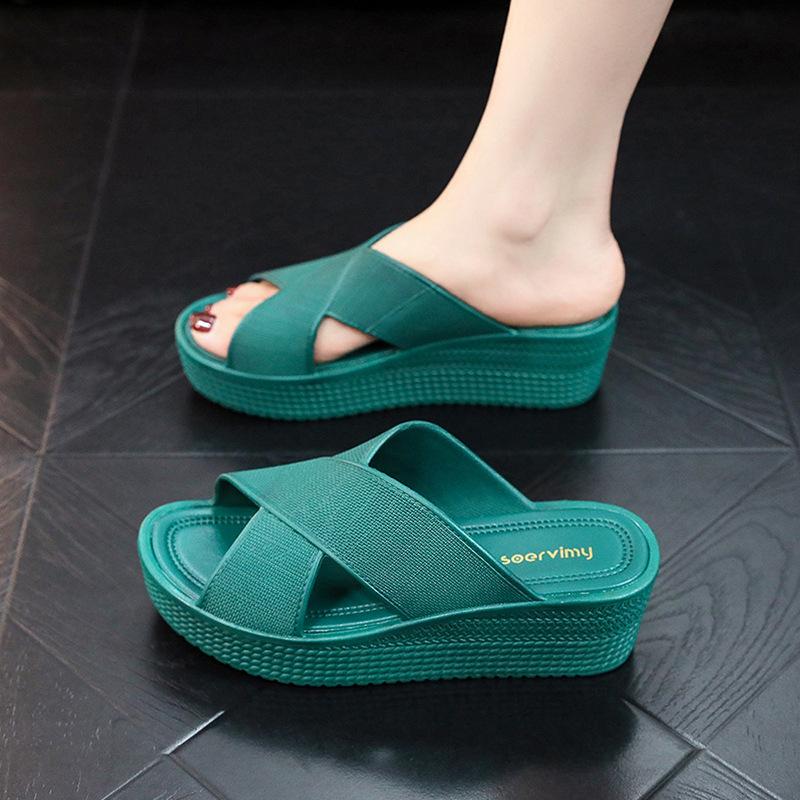 Fashion New Style Slope Heel Slippers Women's Summer Casual High Heel Sandals Female Anti Slip Plastic Beach Thick Sole Sandals Womens