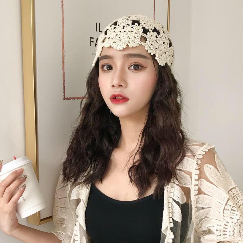 Dámský ručně pletený jarní letní korejský styl pletený tenký dutý prodyšný módní vlněný klobouk melounová slupka stylová čepice na hlavu