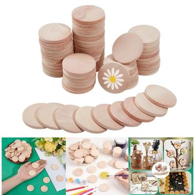 1.5cm-5cm Natural Wood Slices Unfinished Wooden Round Pieces Blank Natural Wooden Circle Cutouts for DIY Crafts Drawing