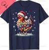 Chicken Santa Christmas Light Funny Xmas Chicken Pajamas TShirt Unisex Summer Streetwear Tops Cotton Ropa Hombre